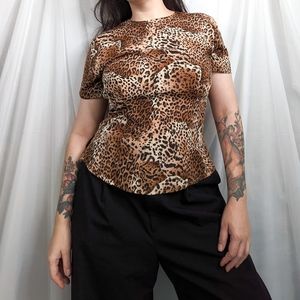Leopard print silk blouse by Petite Sophisticate, size 4, vintage 90's